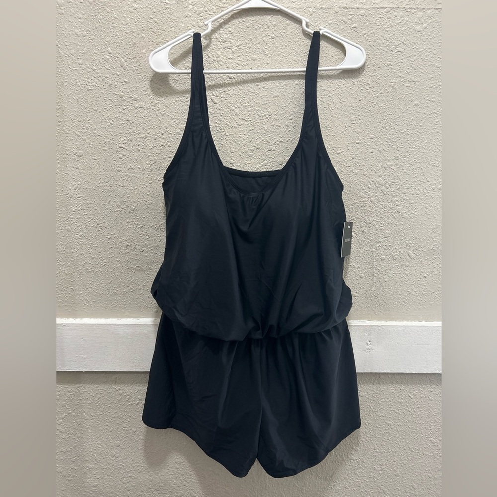 Ellen Tracy Black Romper Swimsuit NWT 12